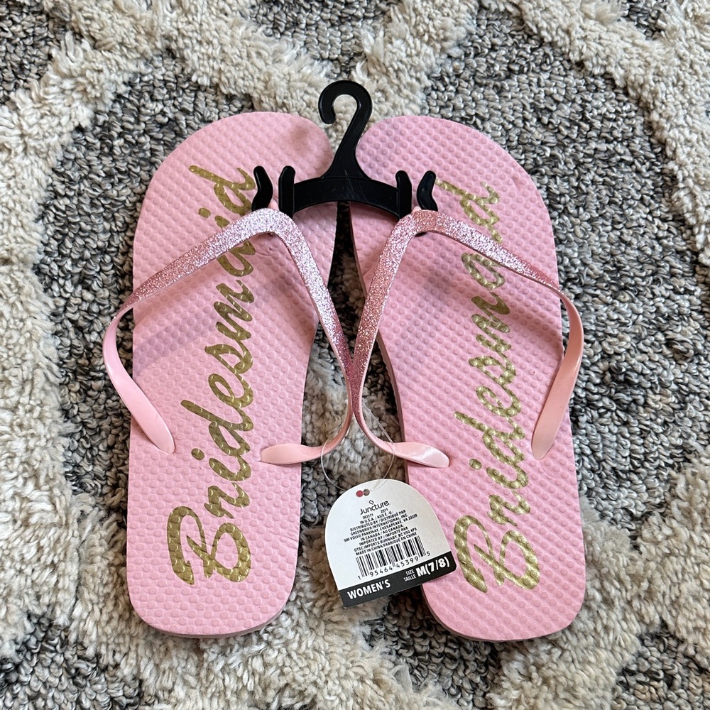 Pink Bridesmaid Flip Flops with Glitter Straps